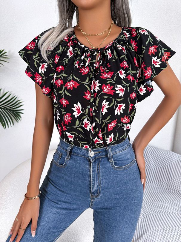Instagram-style Real Shot Of Spring/summer European And American Casual Loose Ruffled Tie Chiffon Blouse. Independent_ecoleips.com