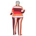 Plus Size Women's Clothing Fashion Printed Striped Trousers Set Two Piece Set_ecoleips.com