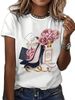 European And American Cross-border Foreign Trade Wholesale High-heeled Shoe Pattern Printed Round-neck Plus-size_ecoleips.com