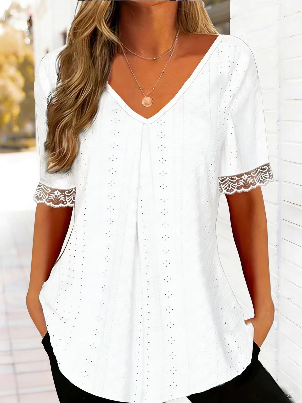 2026 European And American Cross-border Foreign Trade New Spring-summer Solid Color V-neck Loose Short-sleeve_ecoleips.com