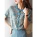 Women's Ice Silk Knitted Top Short Sleeve T-Shirt Summer Thin Round Neck Fashionable And Elegant Loose Striped_ecoleips.com