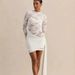 Elegant Lace & Solid Panel Bodycon Dress With Long Sleeves, Waist-Defining Silhouette And Flowing Ribbon Accents - Sophisticated Fall Evening Dress_ecoleips.com