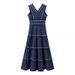 European And American Foreign Trade Summer New Women's Vintage V-neck Sleevele Slim-fit Lace Patchwork Tael Long_ecoleips.com