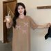 Summer Loose Bow Print Korean Women's Fashionable Simple Casual Round Neck Slit Dress_ecoleips.com