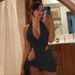Women's Clothing Sexy V Neck Backless Jumpsuit Fashion Hip Hugging Short Skirt Suit For Women_ecoleips.com
