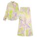 Women's Retro Floral Print Shirt & Straight Pants Set – Elegant Office Wear, Breathable Polyester Blend, Classic Long Sleeve With Pockets (XS- L)_ecoleips.com