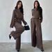 Elegant Women's Fashion Clothing Set Solid Color Top Wide Leg Trousers Autumn Winter Full Length Casual Polyester_ecoleips.com