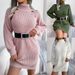 Real Shot Autumn Winter European American Casual Button High Neck Long Sleeve Base Sweater Dress Independent_ecoleips.com