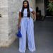 Spring New Women's Casual Striped Set Round Neck Short Top Wide Leg Pants American Style In Stock_ecoleips.com