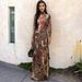 Women's Clothing High Neck Long Sleeve Top Spring New Animal Snake Print High Slit Long Top_ecoleips.com
