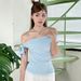Summer Sexy One Shoulder T-Shirt Women's Versatile European American Style Kendall Jenner Ribbon Top Same Style Casual Fit_ecoleips.com