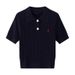 Women's Embroidered Short Sleeve Knit Top - Slim Fit Ribbed Polo Collar Sweater For Spring/Summer_ecoleips.com