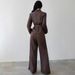 Elegant Women's Fashion Clothing Set Solid Color Top Wide Leg Trousers Autumn Winter Full Length Casual Polyester_ecoleips.com