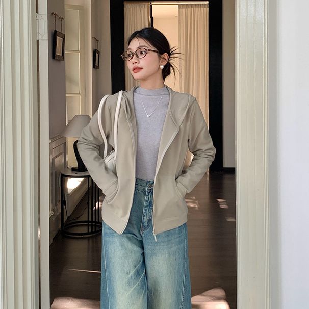 ng2510292 Ai Chunshi Autumn Winter Hooded Zipper Cardigan For Women, Solid Color Thick Casual Sweatshirt, High-end Soft Fleece Top_ecoleips.com