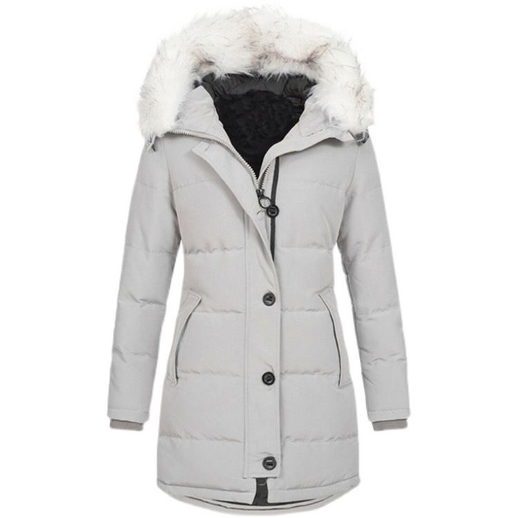 Women's Clothing Winter Warm Cotton Coat With Detachable Faux Fur Hood – Slim Fit, Long Sleeve, Thickened Insulation For Men & Women_ecoleips.com