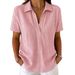 European And American Women's Summer Cotton Linen Solid Color Casual Shirt Short Sleeve Loose Top_ecoleips.com