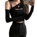 2025 Autumn/Winter European And American Solid Color Fashionable Off-Shoulder Asymmetrical Neck Hollow Out Long Sleeve_ecoleips.com
