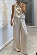Women's Clothing Satin Sleeveless Wide Leg Pants Set - Casual Loungewear Two-Piece Outfit For Summer Vacation & Daily Wear (Multiple Colors)_ecoleips.com