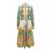 Women's Clothing New Printed Fashion Long Sleeved Puff Sleeves Lace Up Big Swing Dress_ecoleips.com