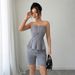 Elegant Minimalist Strapless Shorts Set For Women High End Full Length Pants Autumn/Winter Polyester_ecoleips.com