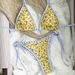 Women's Reversible Floral Print Bikini Set Soft Polyester Adjustable Fit Swimsuit in Yellow Size S to L_ecoleips.com