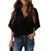Annual Chiffon Shirt With Loose V-Neck Design, Casual Top, T-Shirt, Women's Clothing_ecoleips.com