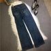 Women's Clothing Heavy Duty Hot Diamond Jeans High Waist Slimming High Elastic Dark Blue Washed Straight Pants_ecoleips.com