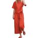 Women's Linen Two-Piece Suit Casual Loose Fit Solid Color European American Style Clothing Set for Spring Autumn_ecoleips.com