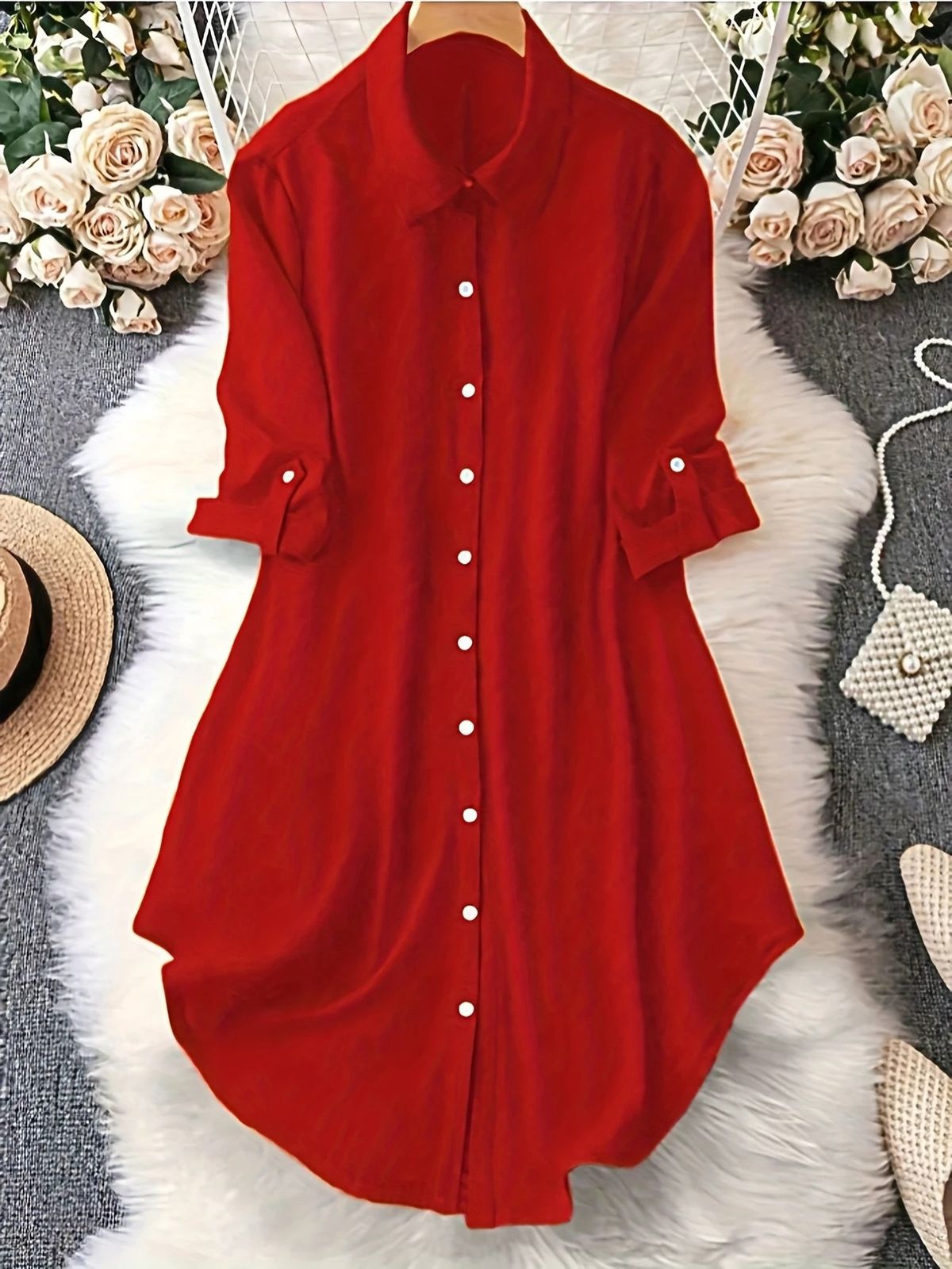 2025 Spring And Autumn New Women's Solid Color Buttonhole Fashion Sleeve Formal Shirt Satin Top_ecoleips.com
