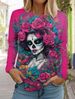 Sugar Skull Pattern Womens Long Sleeve Shirt Day Of The Dead Shirts Fashion 3D Printed Tops Summer Gothic Style Women's Clothing_ecoleips.com