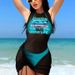Fashion Bikini Three Piece Cover up Swimsuit European And American Style Feminine Print for Beach Vacation_ecoleips.com