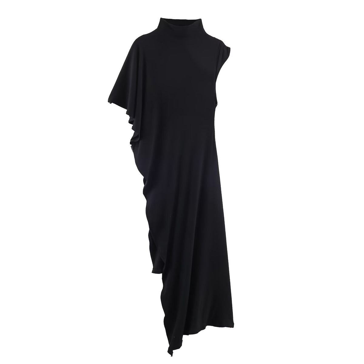 Women's Asymmetrical High Neck Pleated Sleeveless T-Shirt Style Slim Fit Base Layer Fashionable Elegant New Spring Summer_ecoleips.com