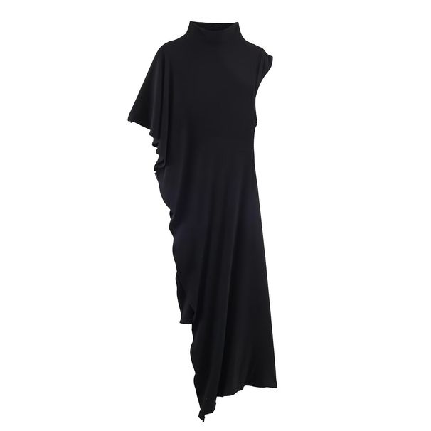 Women's Asymmetrical High Neck Pleated Sleeveless T-Shirt Style Slim Fit Base Layer Fashionable Elegant New Spring Summer_ecoleips.com