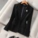 Women's Petite Professional Velvet Blazer for Office 3D Texture One Button Stretch Polyester Jacket with Pockets_ecoleips.com
