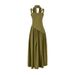 European American Style Scarf-strap Dress For Women, With A Stylish Sexy High Slit, Waist-cinching, Pleated, And Long_ecoleips.com