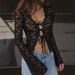 2025 Autumn New Fashion Sexy Sheer Hollow Out Cardigan Lace-Up Long Sleeve T-Shirt Top Wholesale For Women_ecoleips.com