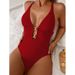 New Metal Ring Tie Pure Color Triangle One Piece Swimsuit For Women High Elasticity No Sleeve Adult Swimwear Water Sport_ecoleips.com