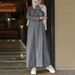 Women's Clothing Fashion Autumn Literary And Artistic Leisure Retro Women's Clothing Striped Cotton And Linen Round Neck A Line Skirt Dress_ecoleips.com