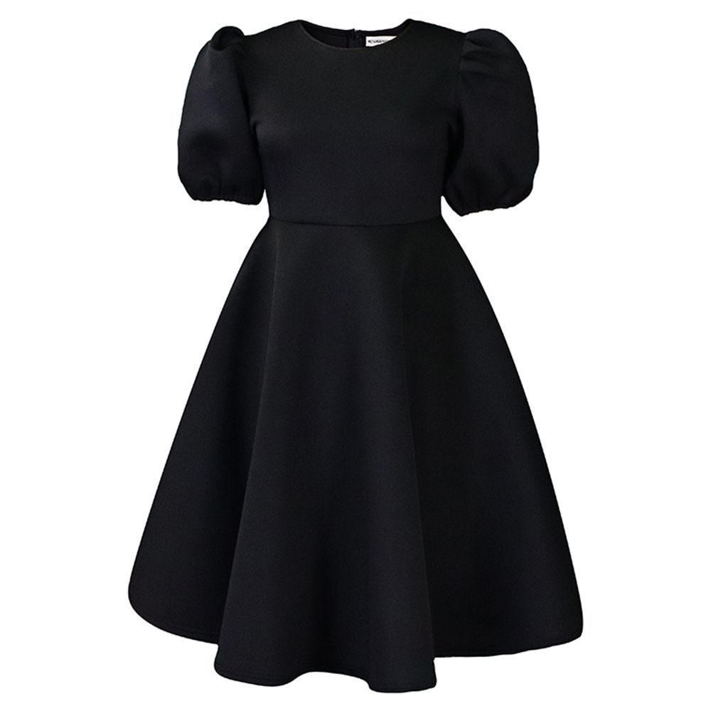 Women's Clothing Round Neck Temperament Puff Sleeve Waist Waist Large Swing Dress Skirt A Line Dress_ecoleips.com