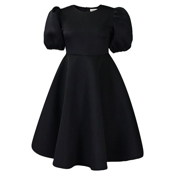 Women's Clothing Round Neck Temperament Puff Sleeve Waist Waist Large Swing Dress Skirt A Line Dress_ecoleips.com