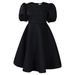 Women's Clothing Round Neck Temperament Puff Sleeve Waist Waist Large Swing Dress Skirt A Line Dress_ecoleips.com