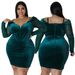 Women's Clothing large size velvet fabric dress Sexy V-neck hip-hugging large size dress see-through long sleeves_ecoleips.com