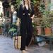 New European And American Women's Fashion Bell Sleeve Lace-up Shirt High Waist Straight Pants Set_ecoleips.com