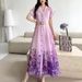 Elegant Floral Print V-Neck A-Line Dress For Women - Chiffon Office & Vacation Dress With Button Details_ecoleips.com