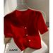 Women's Clothing Knitted Short Sleeved Straight Shoulder Temperament T Shirt_ecoleips.com