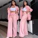 Women's Clothing Elegant Solid Color Split Sleeve Lapel Suit Pocket Straight Pants Suit_ecoleips.com