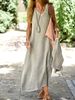 Dresses For Women, Women's Sleeveless Cotton Linen Dress Loose Lightweight Maxi Dresses For Lady Women Casual Solid Colo_ecoleips.com
