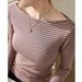 2025 High End One Neck Striped T-Shirt For Women, Long Sleeved 2025 Autumn And Winter New Style, Slim Fit Pure Cotton Base_ecoleips.com