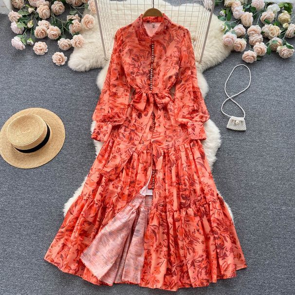 Women's clothing royal sister style dress for women Spring and Autumn 2022 new style lace-up waist slimming elegant temperament long skirt_ecoleips.com