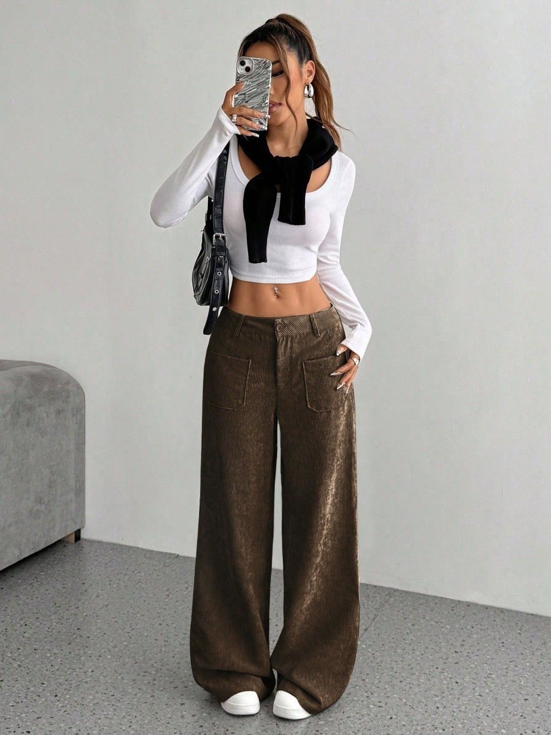 Velvet-Touch Corduroy Pants – Fluid Drape & Architectural Silhouette_ecoleips.com